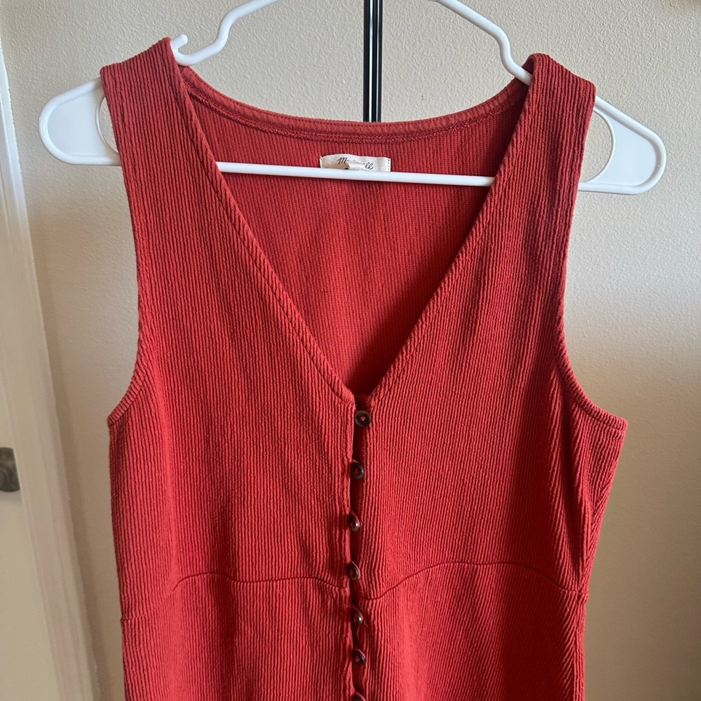 Madewell 💯 Cotton Button‑Front Midi Dress in Rust - Picture 4 of 10